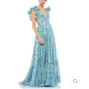 Mac duggal RUFFLE TIERED FLORAL CUT-OUT CHIFFON GOWN
